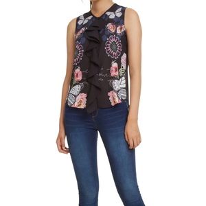 Desigual Ginebra‎ Floral Butterfly Print Sleeveless Blouse Sz S